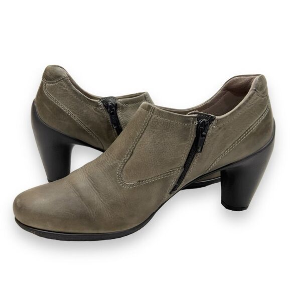 Ecco Gray Leather Ankle Heel Bootie EU39 - Picture 1 of 13